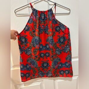 Collective Concepts Red Floral Paisley Keyhole Halter Top Size Small
